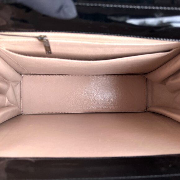 Authentic Chanel Parent Beige Black Leather Quilted Large Shoulder Bag B0796 - Picture 16 of 16